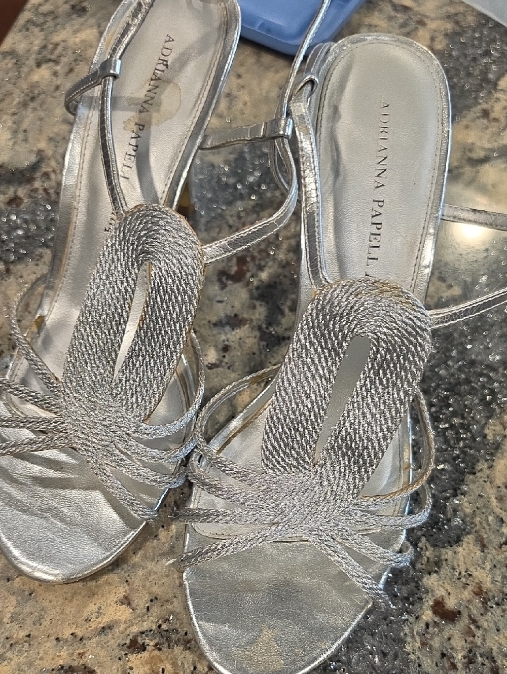 Adrianna Papell Silver Braided-Strap Heeled Sandals